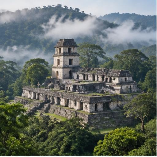 El palacio de Palenque rodeado de selva
