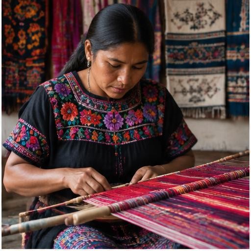 A weaver working on a backstrap loom