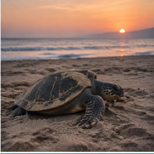 A sea turtle on the sand of a Pacific beach