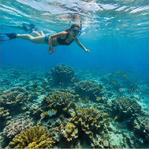 A snorkeler swimming above a coral reef in the Mexican Caribbean