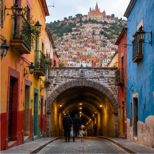 Una calle colorida y un túnel en Guanajuato