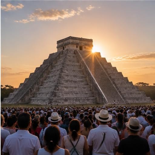 La pirámide de El Castillo en Chichén Itzá al amanecer